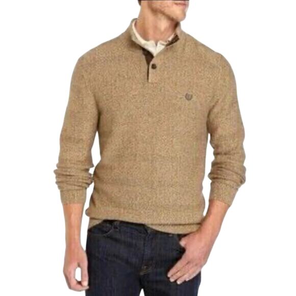 Chaps Mens Sweater 2XLT Brown 3 Button Henley Elbow Patches Old Money Heritage - Picture 7 of 14